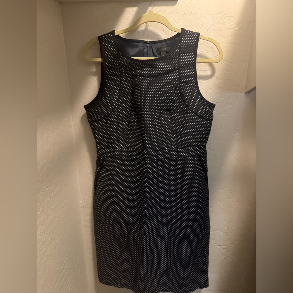 J. Crew Womens Blue Polka Dot Sleeveless Sheath Dress Size 12 With Pockets